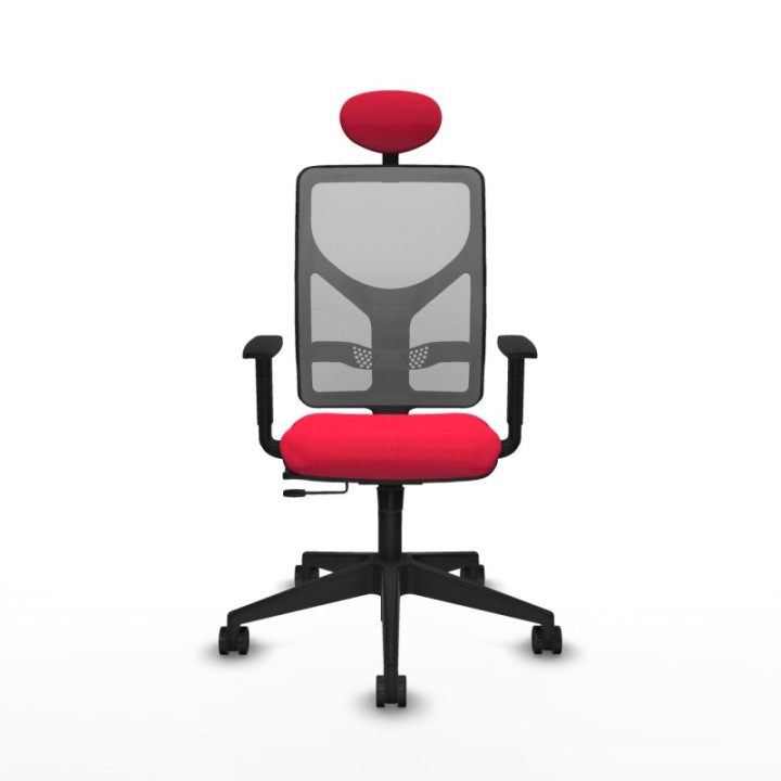 Motilla traslack malla gris bali rojo brazos 1D base piramidal cabecero fijo ruedas 65mm nailon