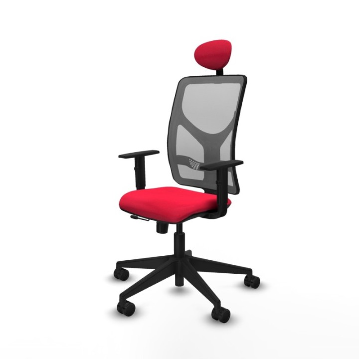 Motilla traslack malla gris bali rojo brazos 1D base piramidal cabecero fijo ruedas 65mm nailon