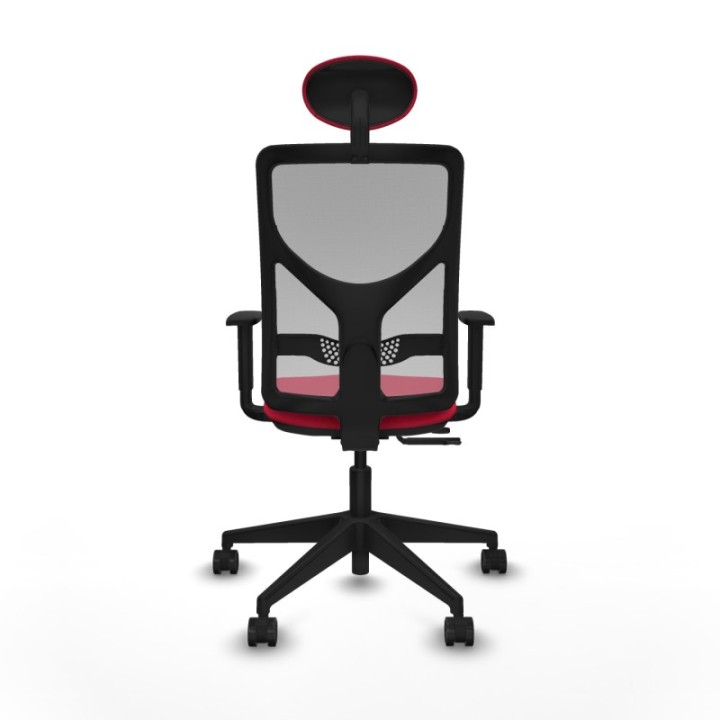 Motilla traslack malla gris bali rojo brazos 1D base piramidal cabecero fijo ruedas 65mm nailon