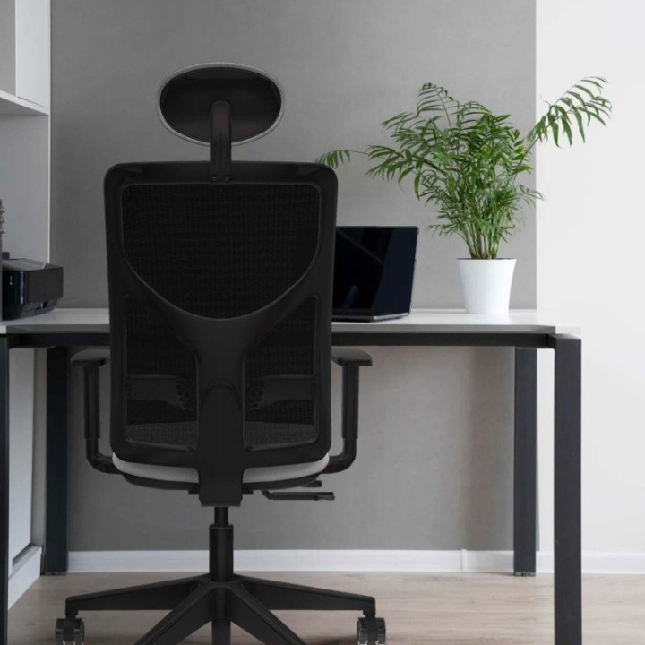 Motilla traslack malla gris bali rojo brazos 1D base piramidal cabecero fijo ruedas 65mm nailon