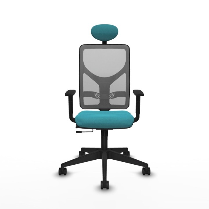 Motilla traslack malla gris bali turquesa brazos 1D base piramidal cabecero fijo ruedas 65mm nailon