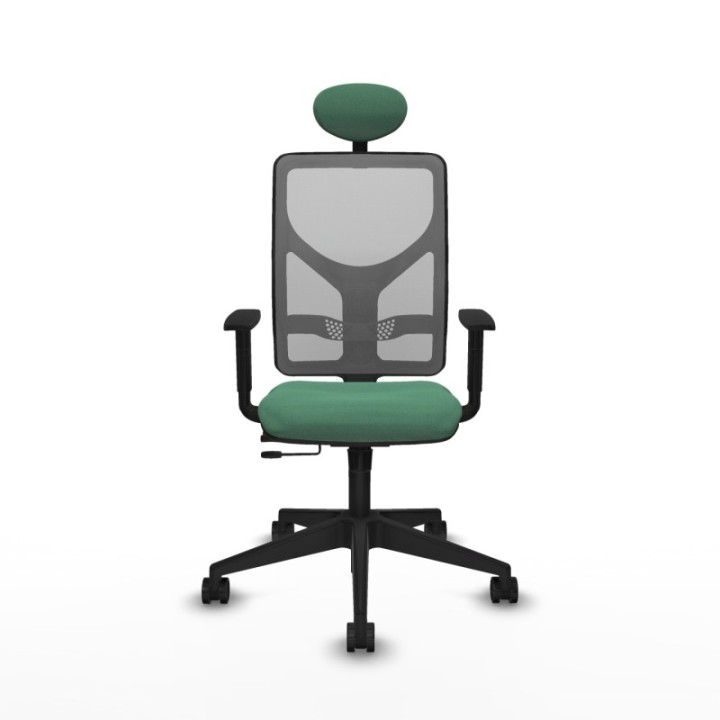 Motilla traslack malla gris bali verde esmeralda brazos 1D base piramidal cabecero fijo ruedas 65mm nailon