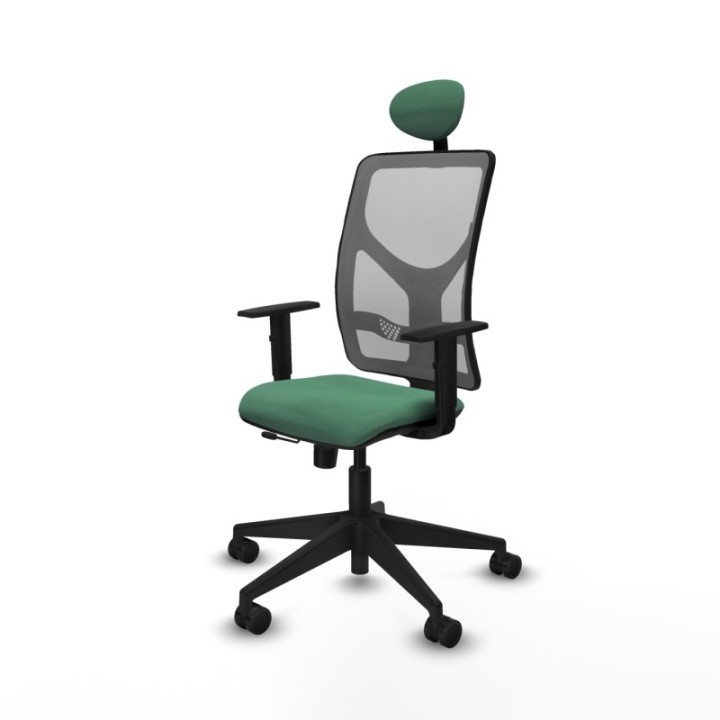 Motilla traslack malla gris bali verde esmeralda brazos 1D base piramidal cabecero fijo ruedas 65mm nailon