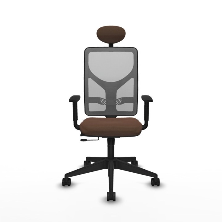 Motilla traslack malla gris bali marrón oscuro brazos 1D base piramidal cabecero fijo ruedas 65mm nailon