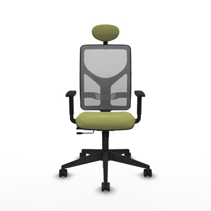 Motilla traslack malla gris bali verde oliva brazos 1D base piramidal cabecero fijo ruedas 65mm nailon