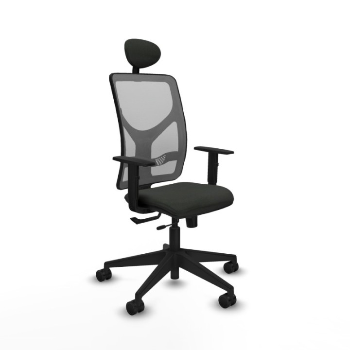 Motilla traslack malla gris bali negro brazos 1D base piramidal cabecero fijo ruedas 65mm nailon