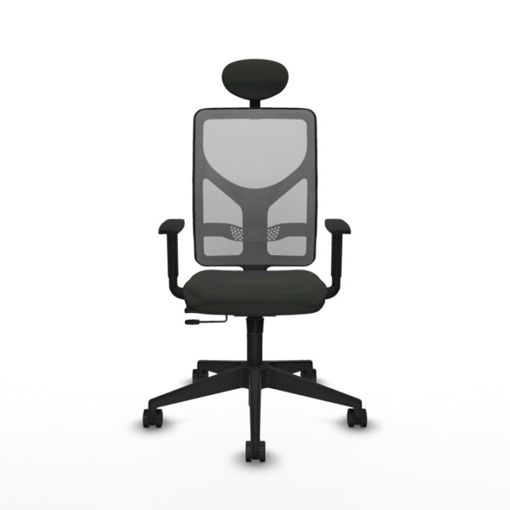 Motilla traslack malla gris bali negro brazos 1D base piramidal cabecero fijo ruedas 65mm nailon