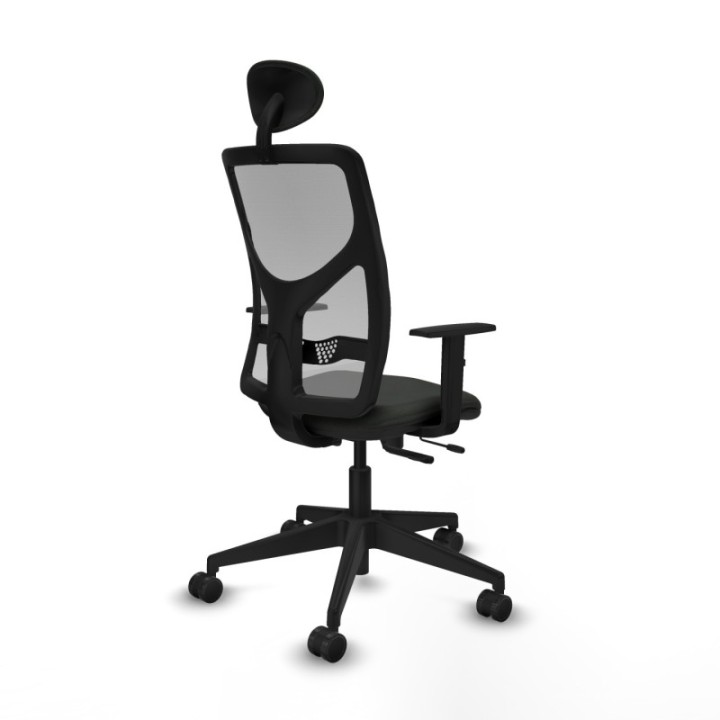 Motilla traslack malla gris bali negro brazos 1D base piramidal cabecero fijo ruedas 65mm nailon