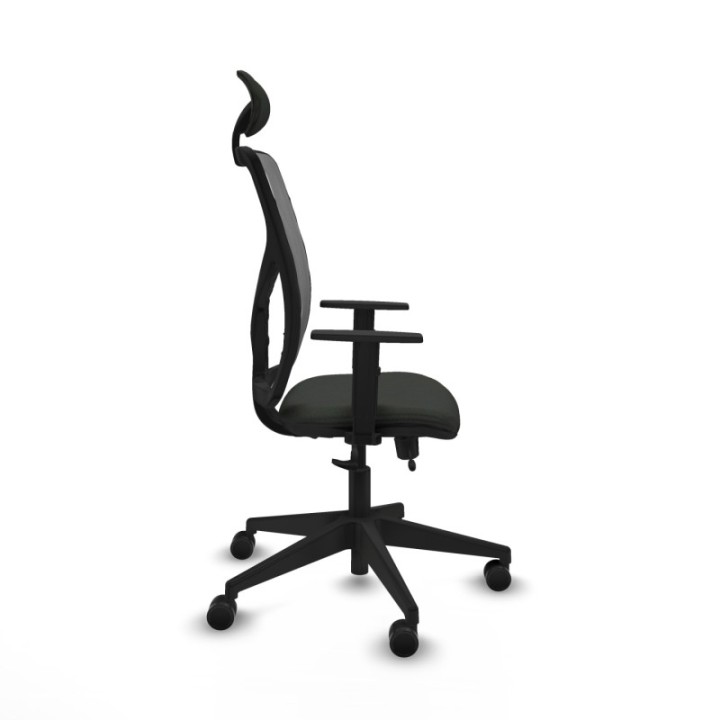 Motilla traslack malla gris bali negro brazos 1D base piramidal cabecero fijo ruedas 65mm nailon