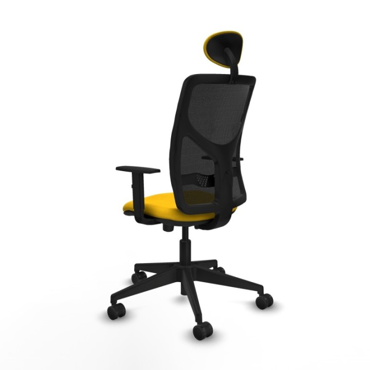 Motilla traslack malla negra bali amarillo brazos 1D base piramidal cabecero fijo ruedas 65mm nailon