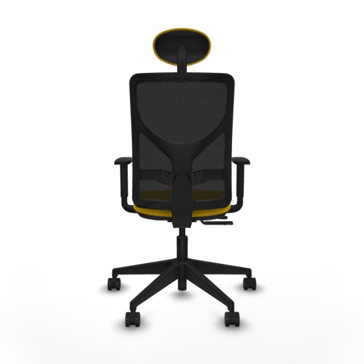 Motilla traslack malla negra bali amarillo brazos 1D base piramidal cabecero fijo ruedas 65mm nailon