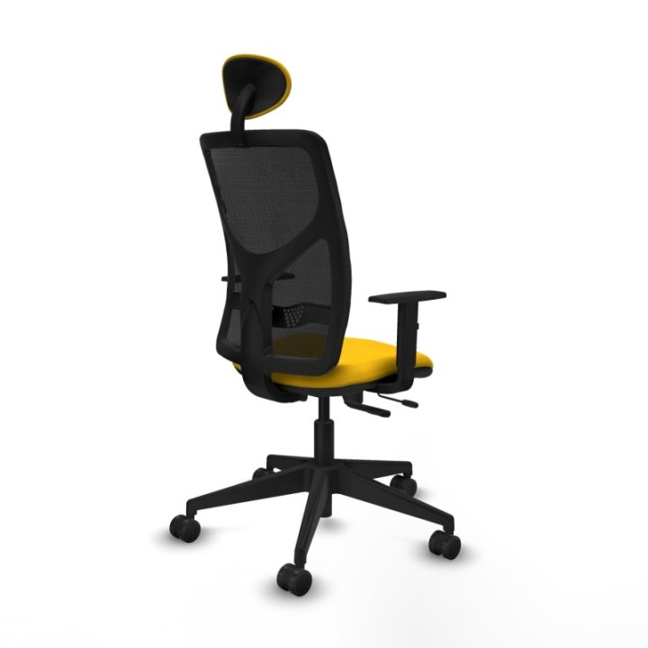 Motilla traslack malla negra bali amarillo brazos 1D base piramidal cabecero fijo ruedas 65mm nailon