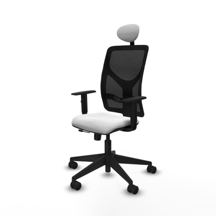 Motilla traslack malla negra bali blanco brazos 1D base piramidal cabecero fijo ruedas 65mm nailon