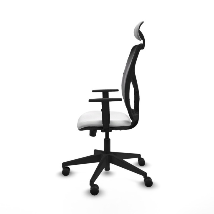 Motilla traslack malla negra bali blanco brazos 1D base piramidal cabecero fijo ruedas 65mm nailon