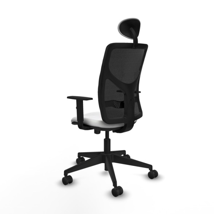 Motilla traslack malla negra bali blanco brazos 1D base piramidal cabecero fijo ruedas 65mm nailon