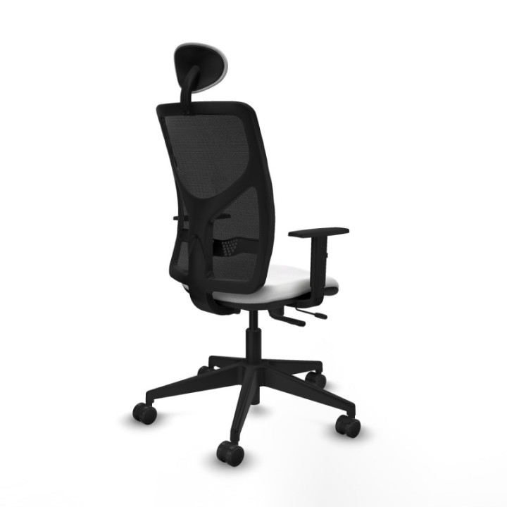 Motilla traslack malla negra bali blanco brazos 1D base piramidal cabecero fijo ruedas 65mm nailon