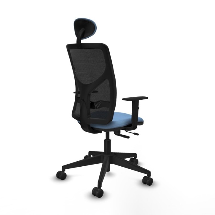 Motilla traslack malla negra bali azul cielo brazos 1D base piramidal cabecero fijo ruedas 65mm nailon