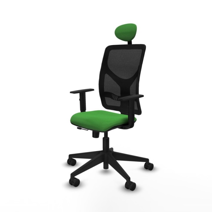 Motilla traslack malla negra bali verde brazos 1D base piramidal cabecero fijo ruedas 65mm nailon