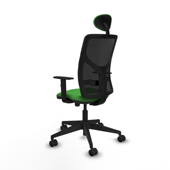 Motilla traslack malla negra bali verde brazos 1D base piramidal cabecero fijo ruedas 65mm nailon