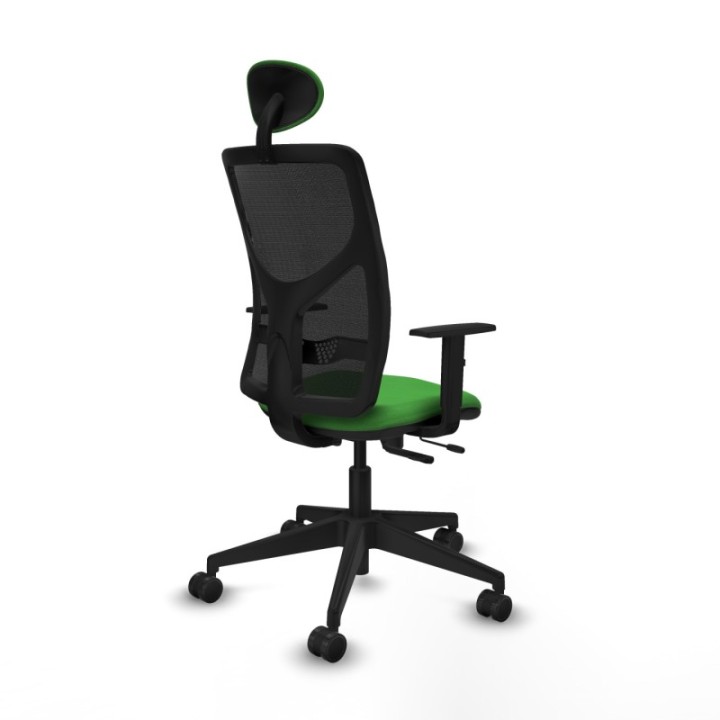 Motilla traslack malla negra bali verde brazos 1D base piramidal cabecero fijo ruedas 65mm nailon