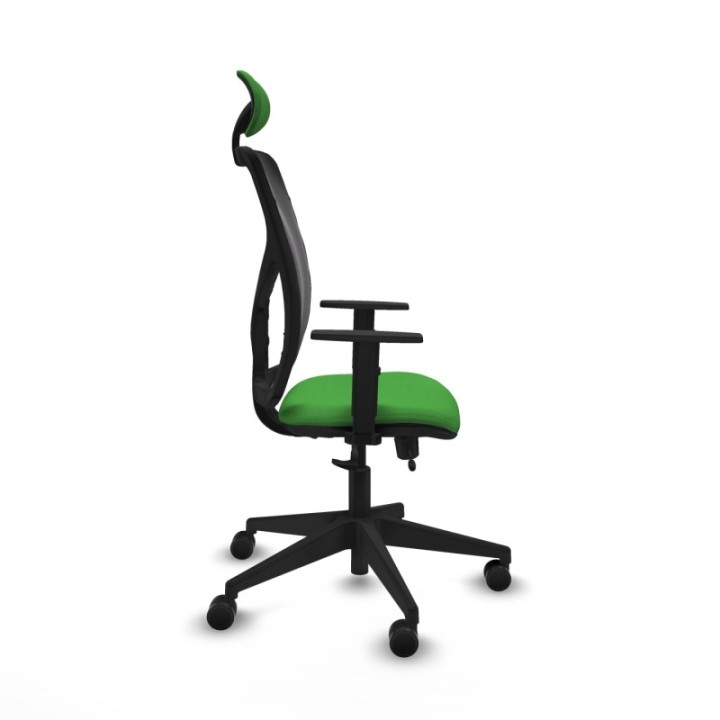 Motilla traslack malla negra bali verde brazos 1D base piramidal cabecero fijo ruedas 65mm nailon