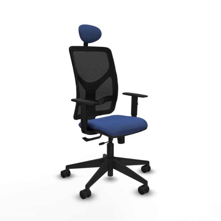 Motilla traslack malla negra bali azul marino brazos 1D base piramidal cabecero fijo ruedas 65mm nailon