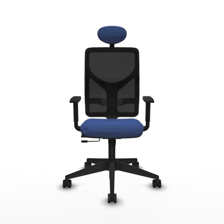 Motilla traslack malla negra bali azul marino brazos 1D base piramidal cabecero fijo ruedas 65mm nailon