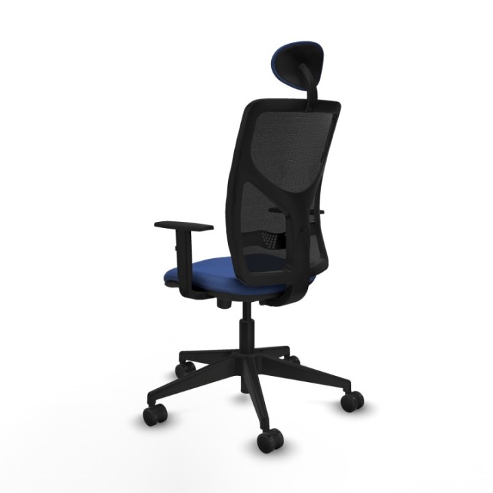 Motilla traslack malla negra bali azul marino brazos 1D base piramidal cabecero fijo ruedas 65mm nailon