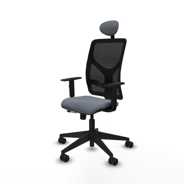 Motilla traslack malla negra bali gris brazos 1D base piramidal cabecero fijo ruedas 65mm nailon