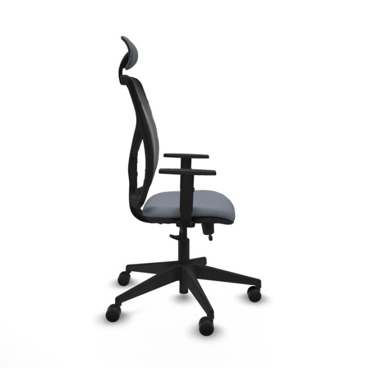 Motilla traslack malla negra bali gris brazos 1D base piramidal cabecero fijo ruedas 65mm nailon