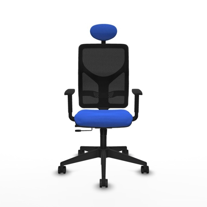 Motilla traslack malla negra bali azul brazos 1D base piramidal cabecero fijo ruedas 65mm nailon