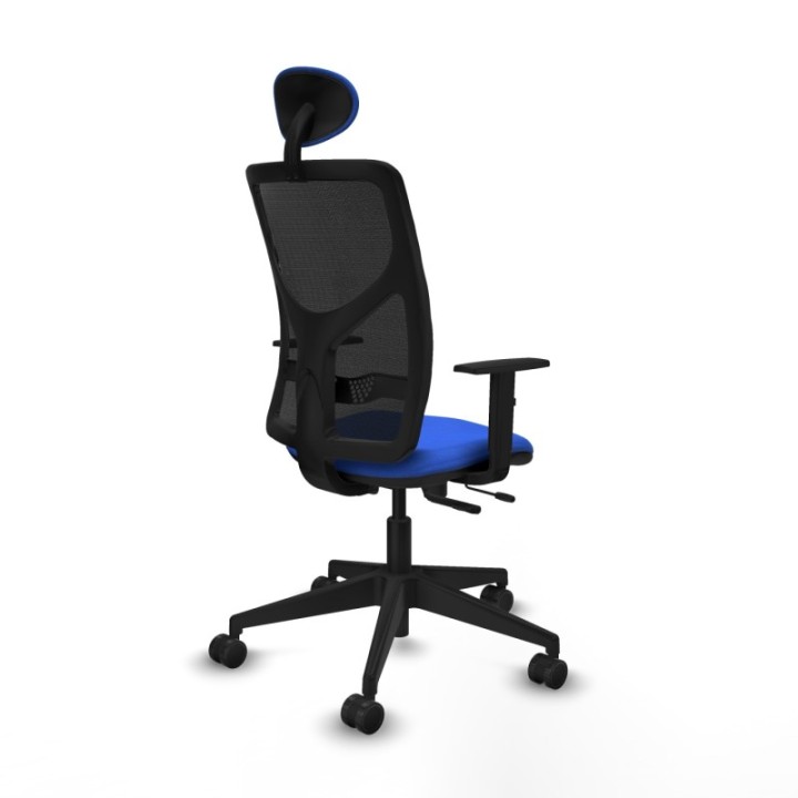 Motilla traslack malla negra bali azul brazos 1D base piramidal cabecero fijo ruedas 65mm nailon