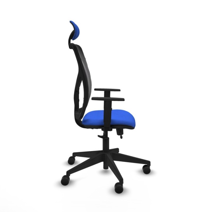 Motilla traslack malla negra bali azul brazos 1D base piramidal cabecero fijo ruedas 65mm nailon