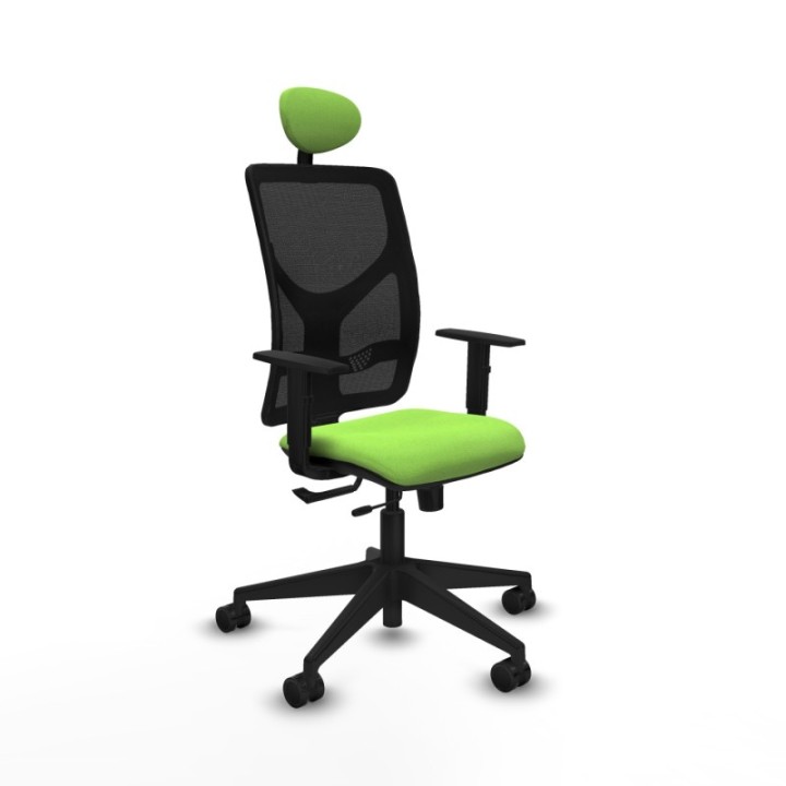 Motilla traslack malla negra bali pistacho brazos 1D base piramidal cabecero fijo ruedas 65mm nailon