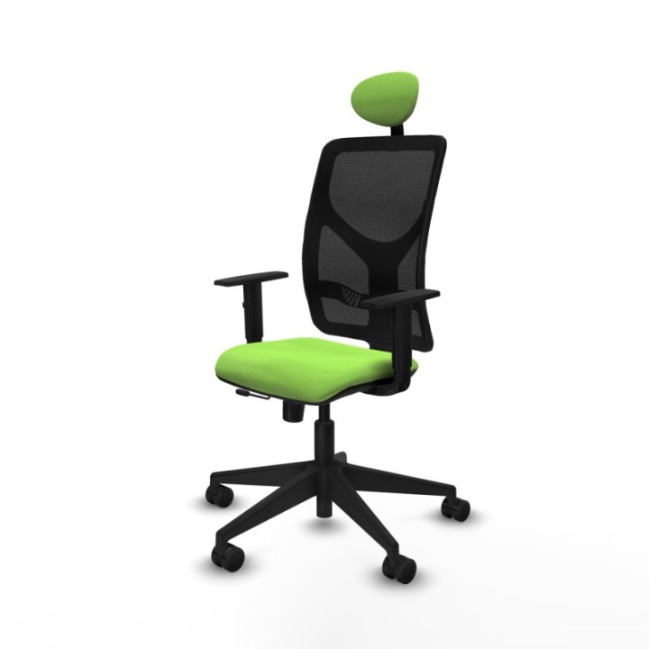 Motilla traslack malla negra bali pistacho brazos 1D base piramidal cabecero fijo ruedas 65mm nailon