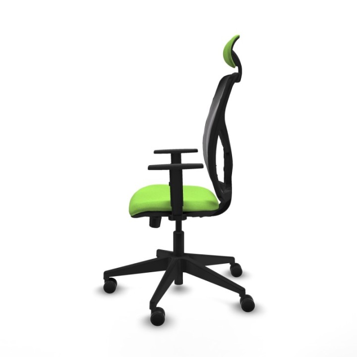 Motilla traslack malla negra bali pistacho brazos 1D base piramidal cabecero fijo ruedas 65mm nailon