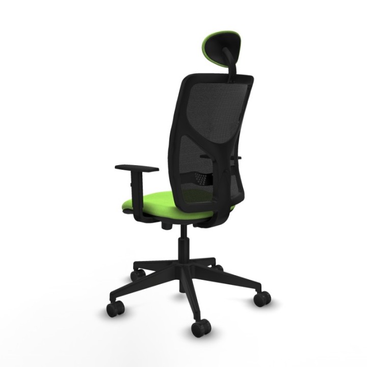 Motilla traslack malla negra bali pistacho brazos 1D base piramidal cabecero fijo ruedas 65mm nailon