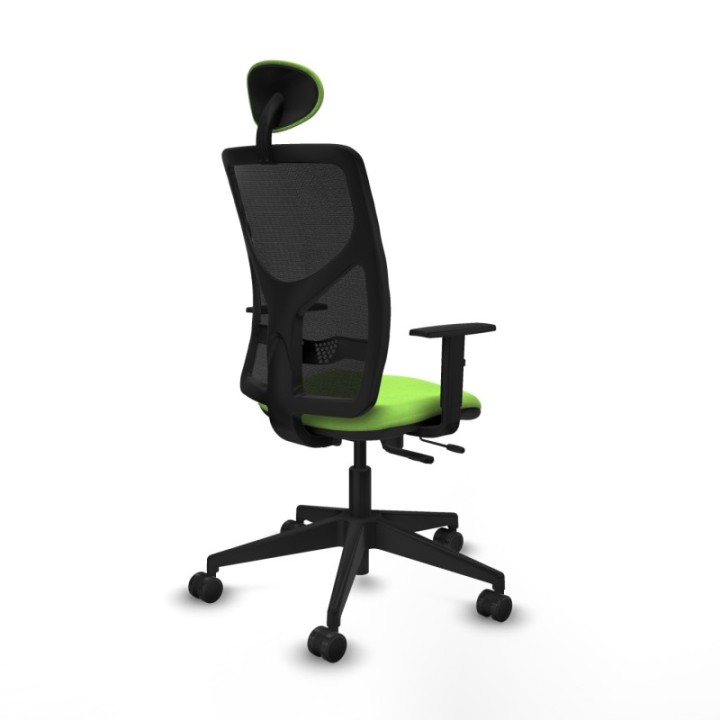 Motilla traslack malla negra bali pistacho brazos 1D base piramidal cabecero fijo ruedas 65mm nailon