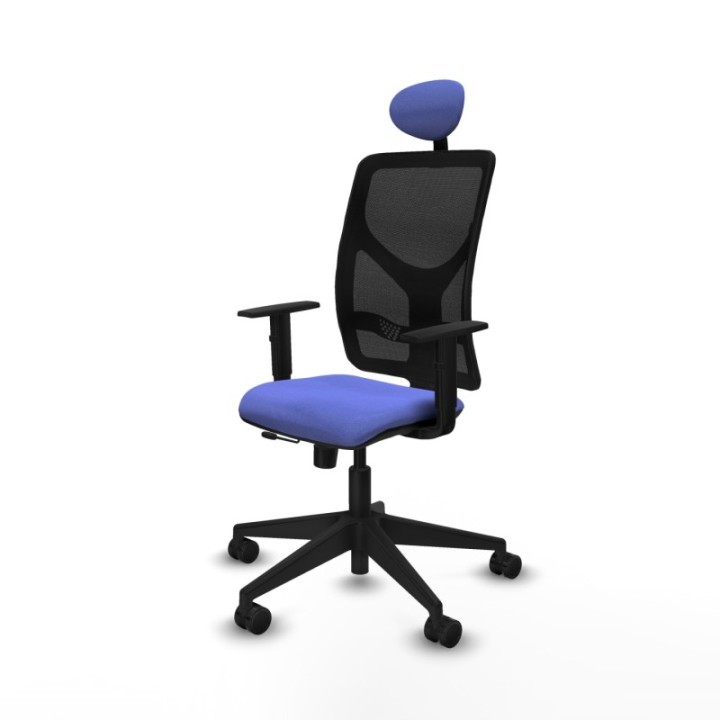 Motilla traslack malla negra bali azul claro brazos 1D base piramidal cabecero fijo ruedas 65mm nailon