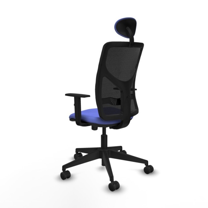 Motilla traslack malla negra bali azul claro brazos 1D base piramidal cabecero fijo ruedas 65mm nailon