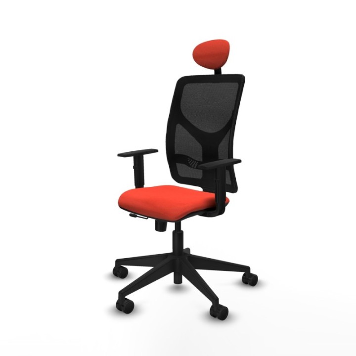 Motilla traslack malla negra bali naranja oscuro brazos 1D base piramidal cabecero fijo ruedas 65mm nailon