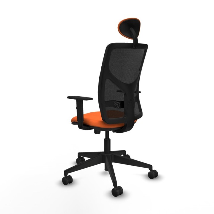 Motilla traslack malla negra bali naranja brazos 1D base piramidal cabecero fijo ruedas 65mm nailon