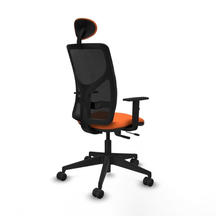 Motilla traslack malla negra bali naranja brazos 1D base piramidal cabecero fijo ruedas 65mm nailon