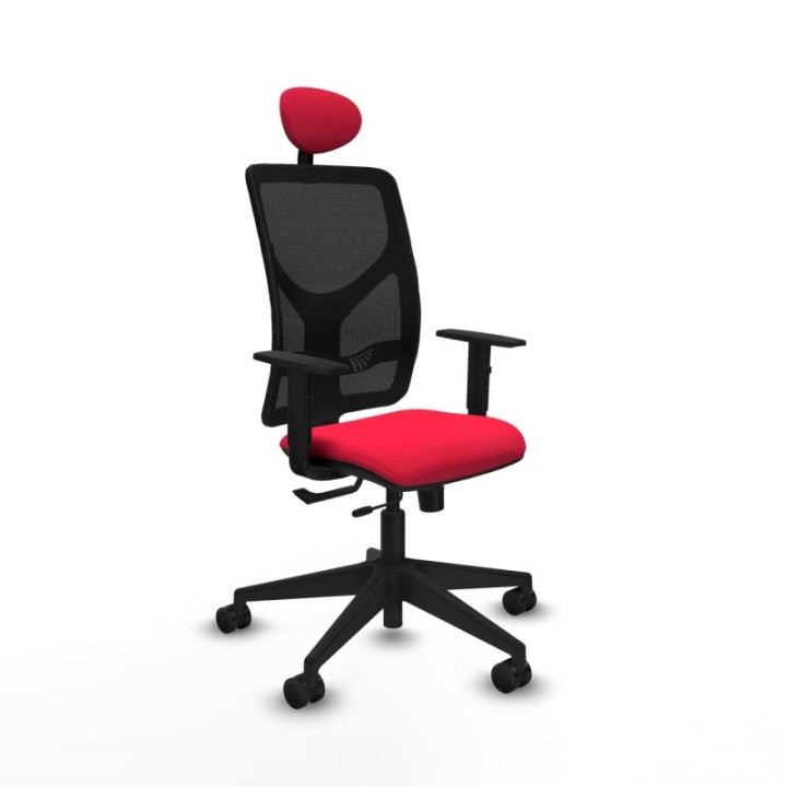 Motilla traslack malla negra bali rojo brazos 1D base piramidal cabecero fijo ruedas 65mm nailon