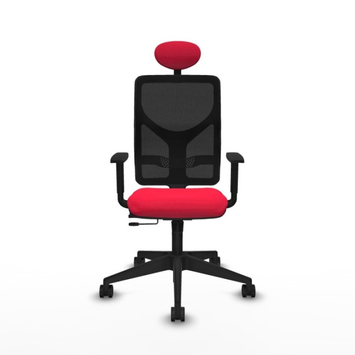 Motilla traslack malla negra bali rojo brazos 1D base piramidal cabecero fijo ruedas 65mm nailon