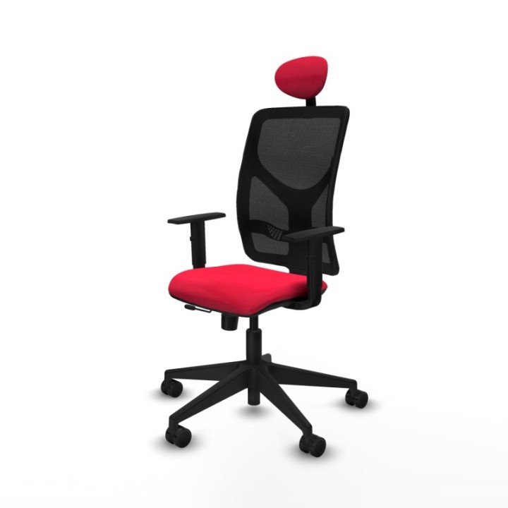 Motilla traslack malla negra bali rojo brazos 1D base piramidal cabecero fijo ruedas 65mm nailon