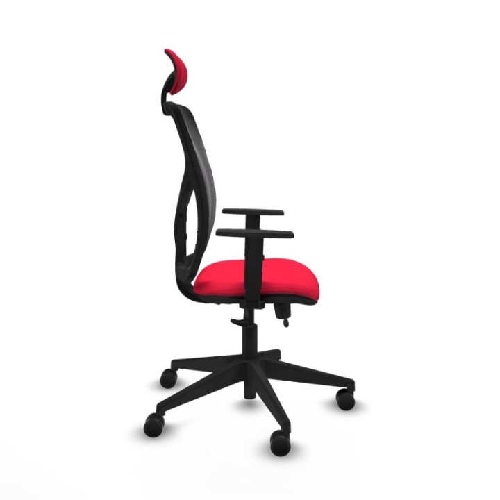 Motilla traslack malla negra bali rojo brazos 1D base piramidal cabecero fijo ruedas 65mm nailon