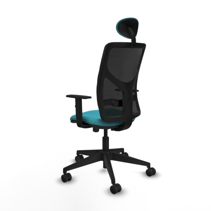 Motilla traslack malla negra bali turquesa brazos 1D base piramidal cabecero fijo ruedas 65mm nailon