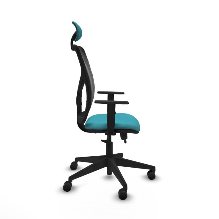 Motilla traslack malla negra bali turquesa brazos 1D base piramidal cabecero fijo ruedas 65mm nailon