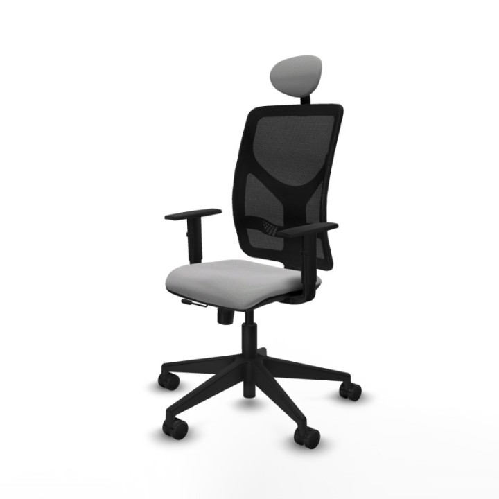 Motilla traslack malla negra bali gris claro brazos 1D base piramidal cabecero fijo ruedas 65mm nailon